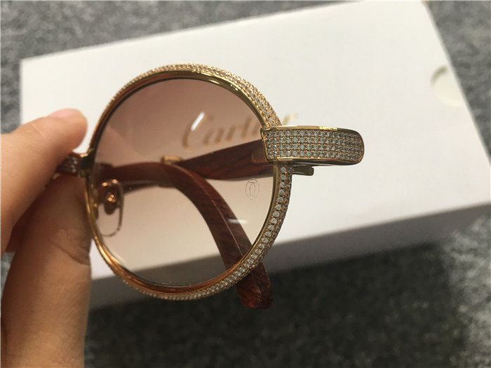 Cartier 7550178 55-22 Full Diamond Wood Sunglasses In Gold Brown - EUR FASHION