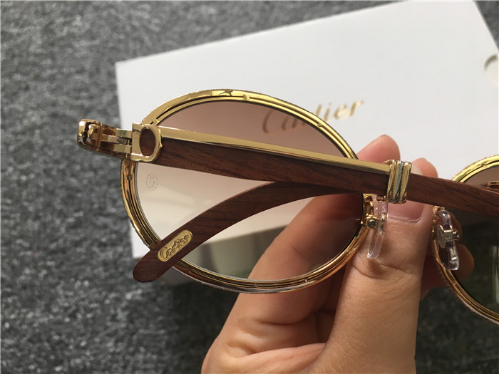 Cartier 7550178 55-22 Full Diamond Wood Sunglasses In Gold Brown - EUR FASHION