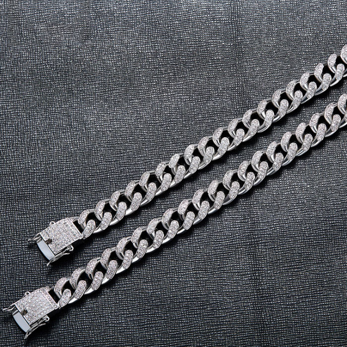 Miami Cuban Chain Diamond Cuban Link Bracelet in White Gold - EUR FASHION