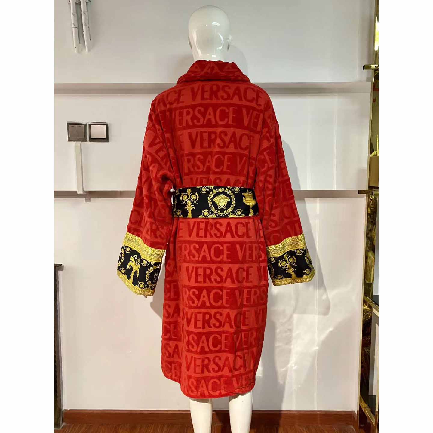 Versace Baroque Logo Jacquard Red Bathrobe - EUR FASHION