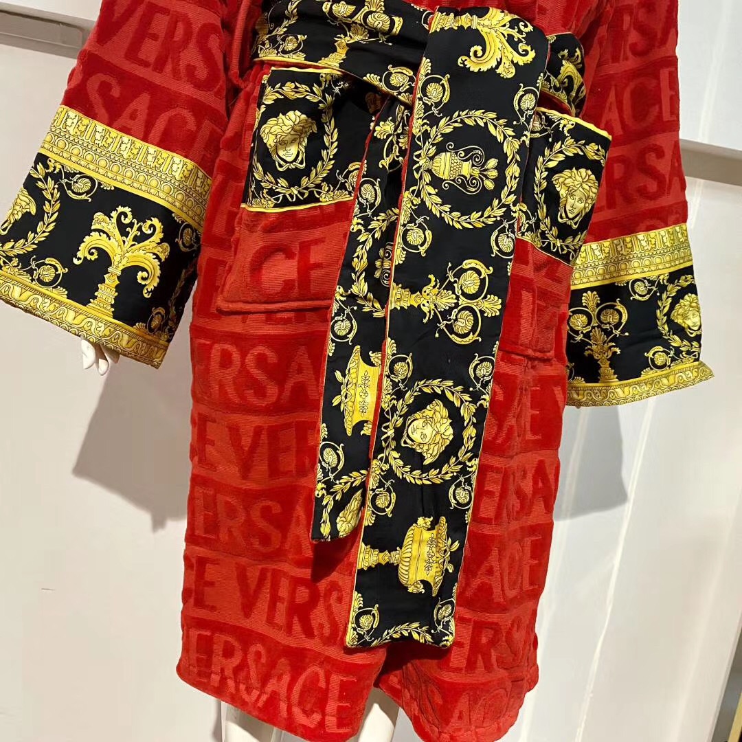 Versace Baroque Logo Jacquard Red Bathrobe - EUR FASHION