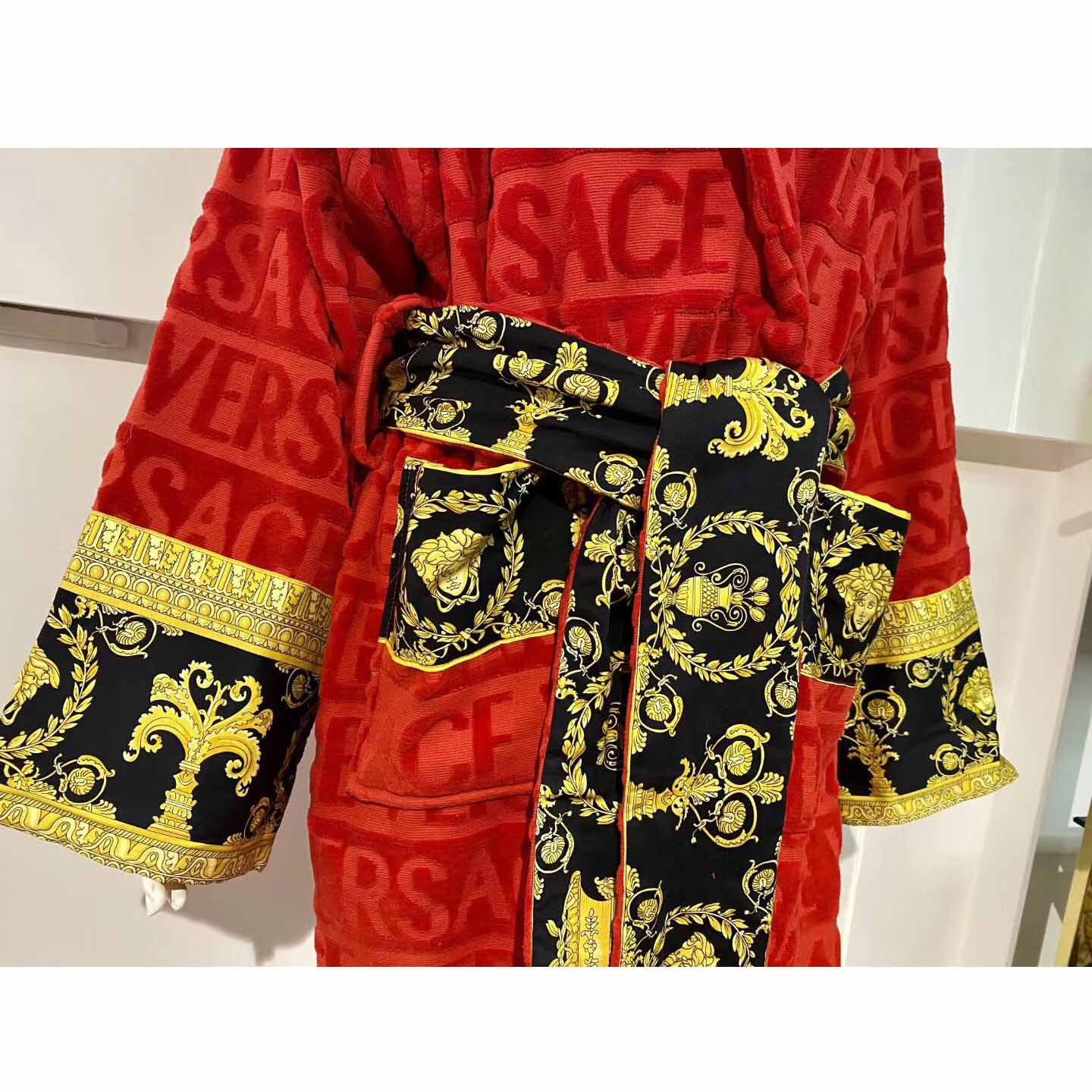 Versace Baroque Logo Jacquard Red Bathrobe - EUR FASHION