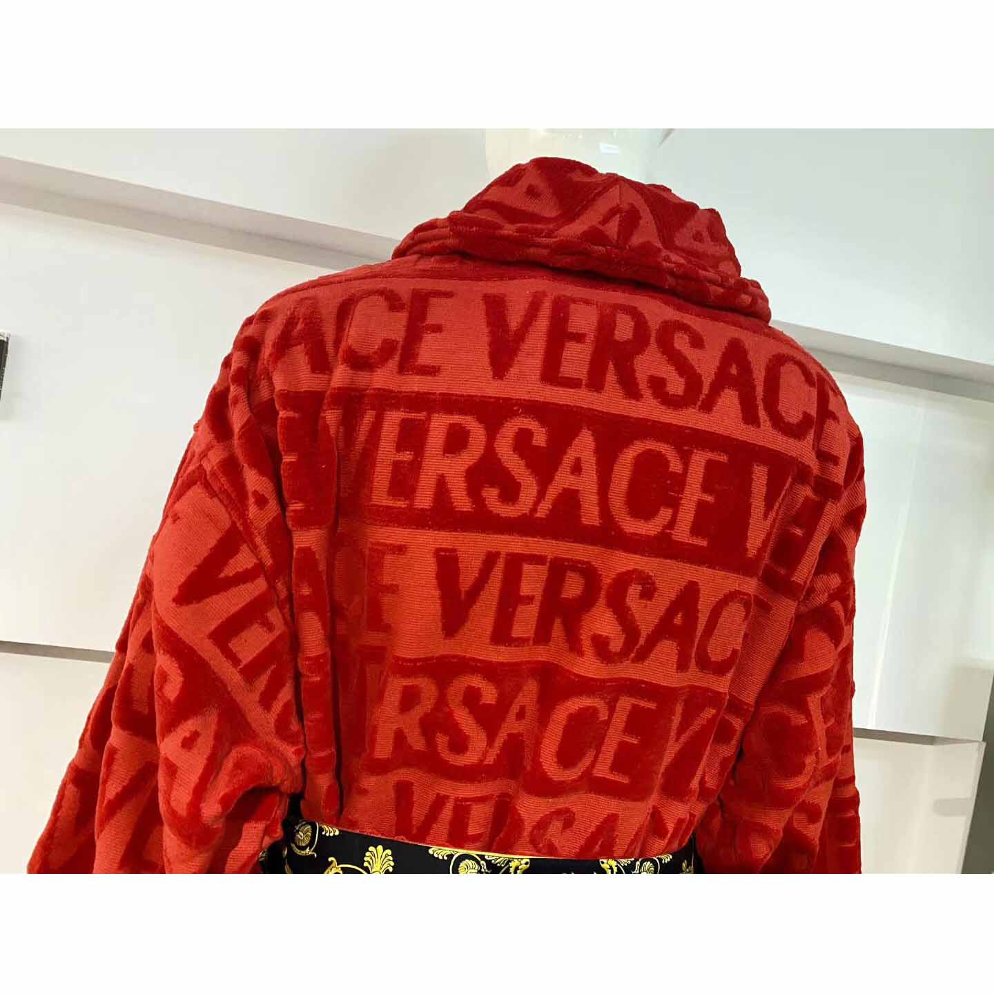 Versace Baroque Logo Jacquard Red Bathrobe - EUR FASHION