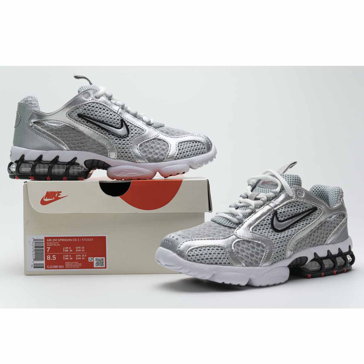 Stussy X Nike Air Zoom Spiridon Caged 2 Metallic Silver - EUR FASHION
