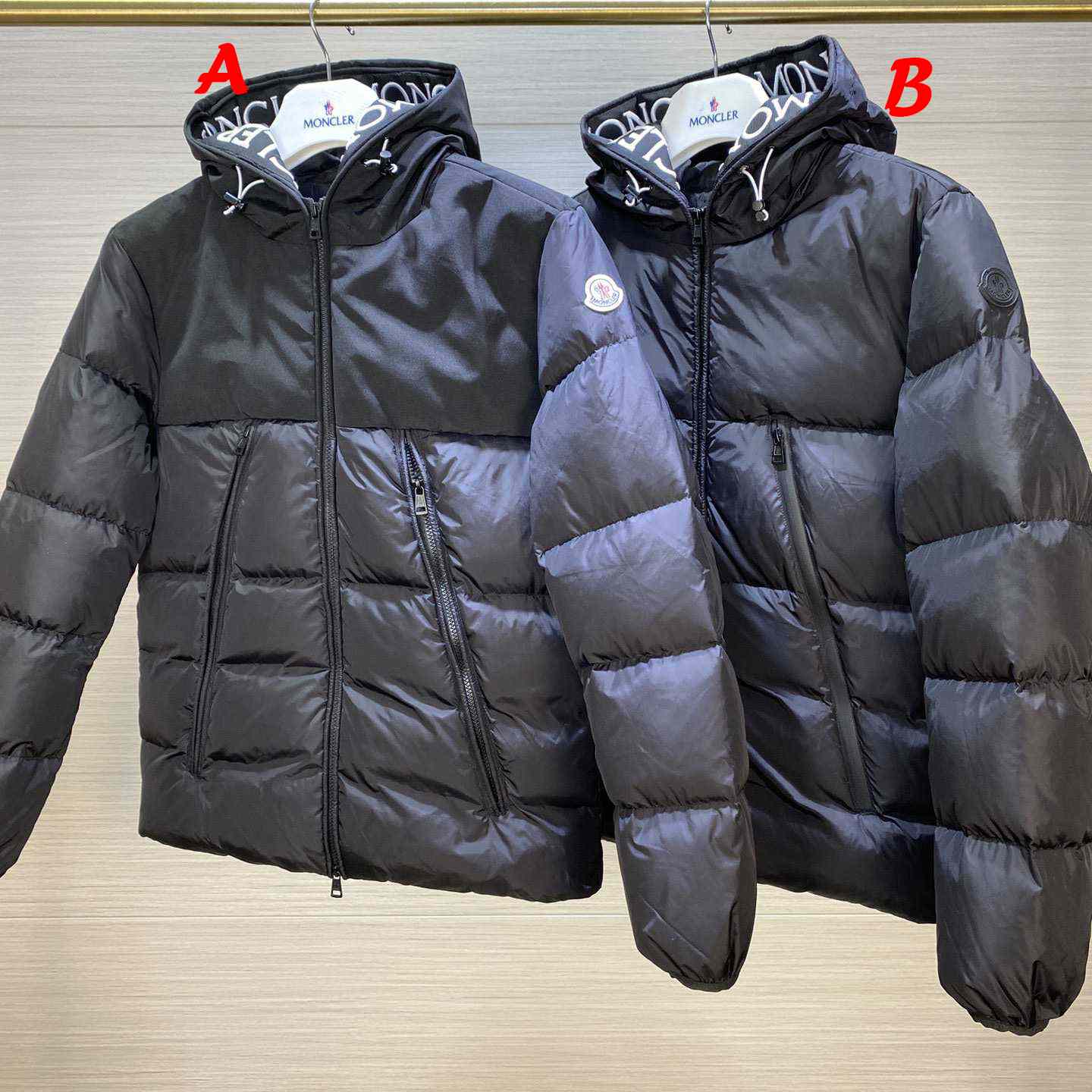 Moncler Down Jacket With Moncler Embroidered Ribbon Trim(Black) - EUR FASHION
