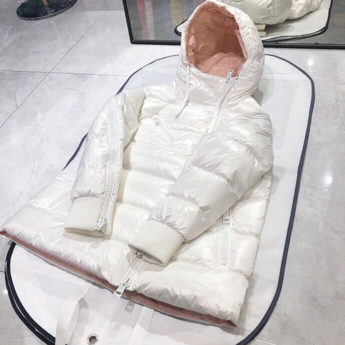 Moncler White Zipper Down Jacket  - EUR FASHION