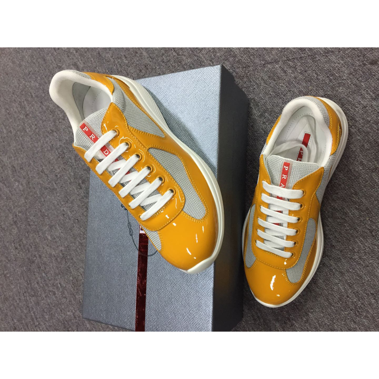 Prada Americas Cup Patent Leather And Nylon Sneakers - EUR FASHION
