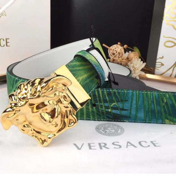 Versace Head Leather Green Belt With Gold Buckle - EUR FASHION