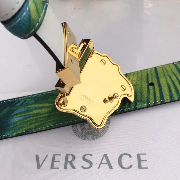 Versace Head Leather Green Belt With Gold Buckle - EUR FASHION