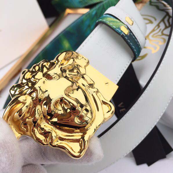Versace Head Leather Green Belt With Gold Buckle - EUR FASHION