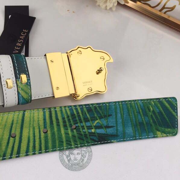 Versace Head Leather Green Belt With Gold Buckle - EUR FASHION