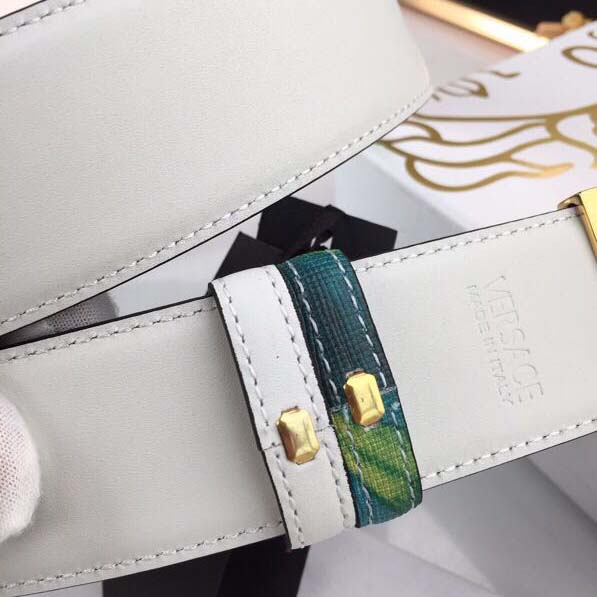 Versace Head Leather Green Belt With Gold Buckle - EUR FASHION