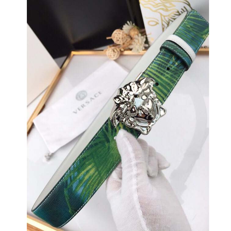 Versace Head Leather Green Belt With Silver Buckle - EUR FASHION