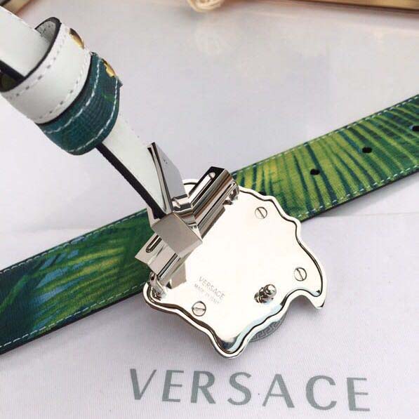 Versace Head Leather Green Belt With Silver Buckle - EUR FASHION