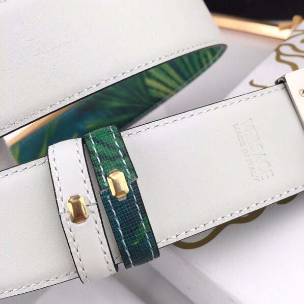 Versace Head Leather Green Belt With Silver Buckle - EUR FASHION