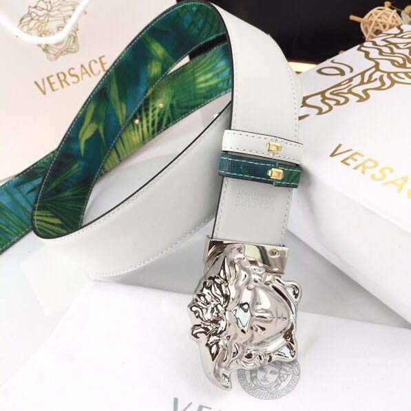 Versace Head Leather Green Belt With Silver Buckle - EUR FASHION