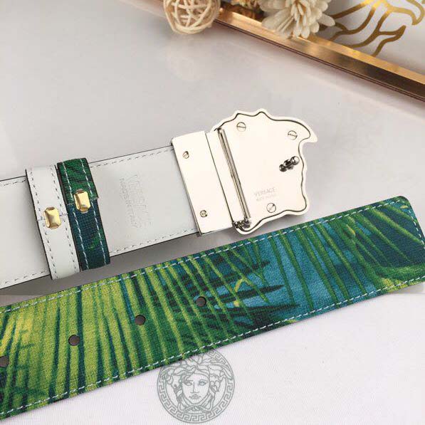 Versace Head Leather Green Belt With Silver Buckle - EUR FASHION
