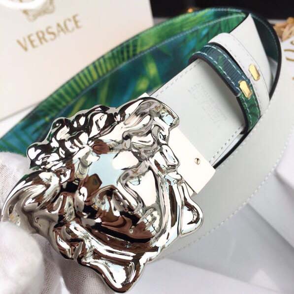 Versace Head Leather Green Belt With Silver Buckle - EUR FASHION