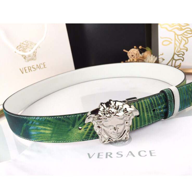 Versace Head Leather Green Belt With Silver Buckle - EUR FASHION