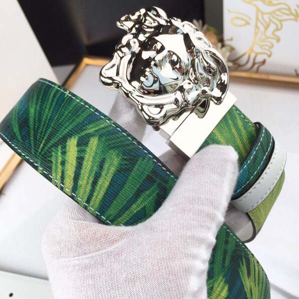 Versace Head Leather Green Belt With Silver Buckle - EUR FASHION