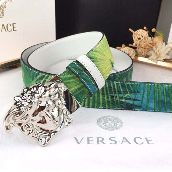 Versace Head Leather Green Belt With Silver Buckle - EUR FASHION