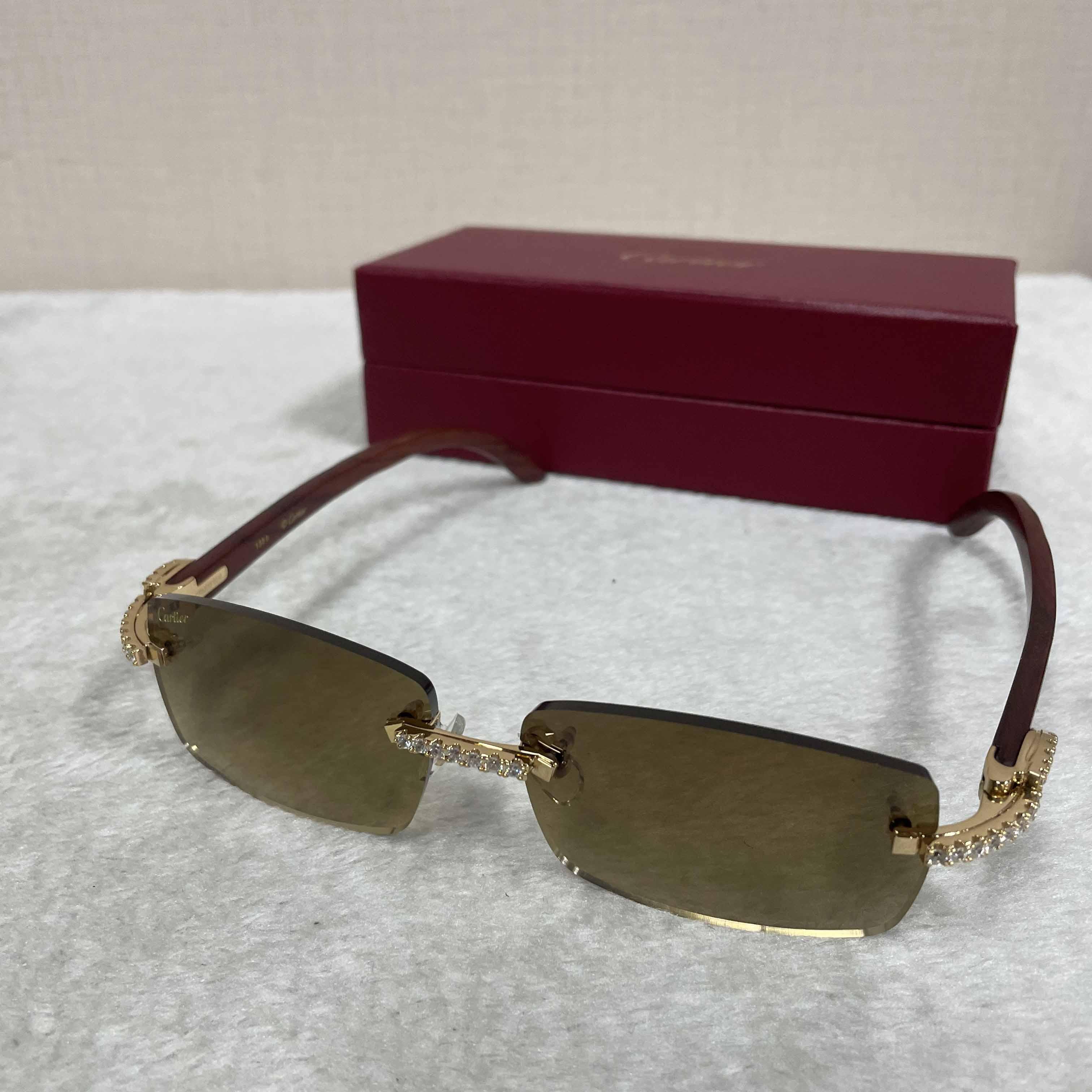 Cartier 3524012 Diamond Wood Sunglasses In Gold - EUR FASHION