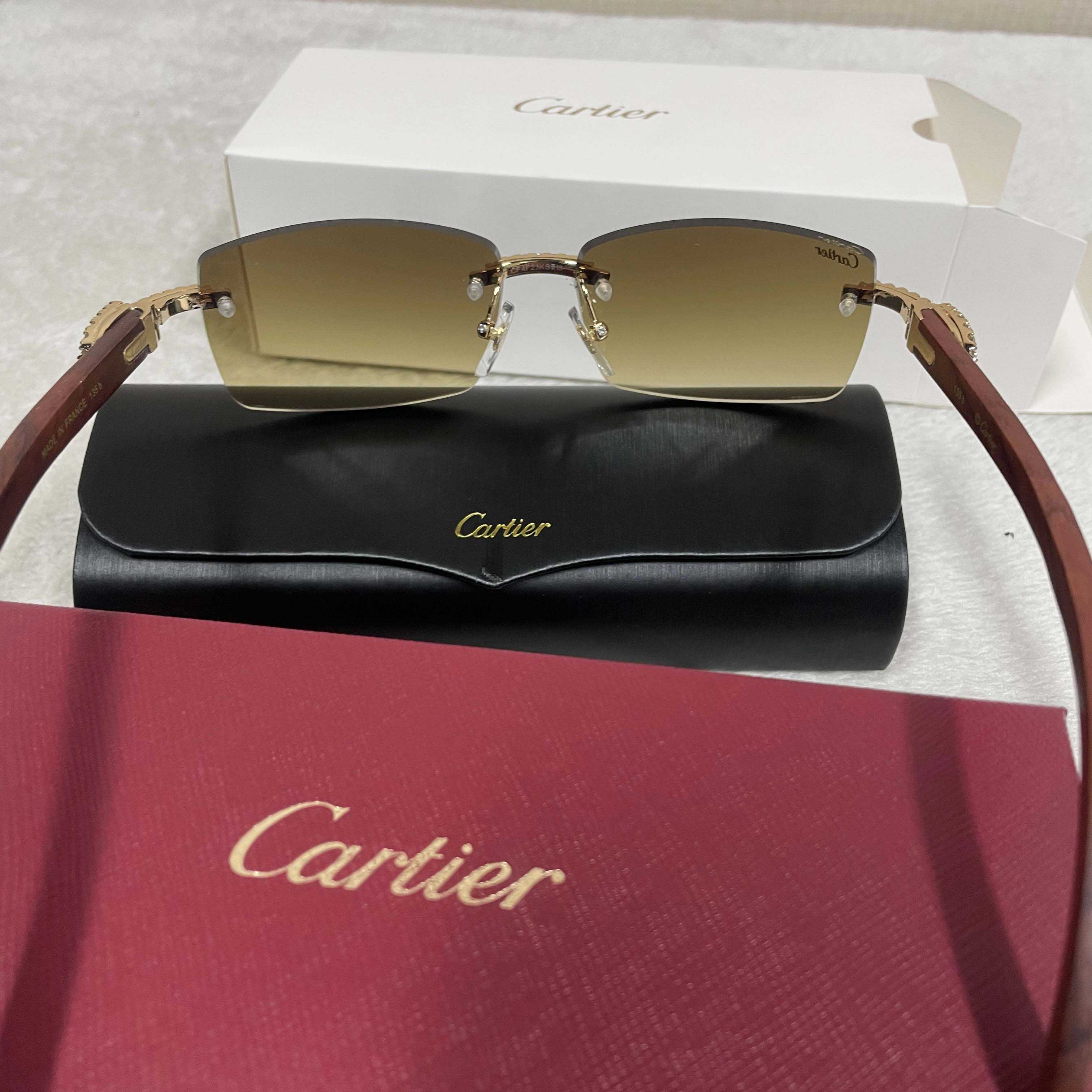 Cartier 3524012 Diamond Wood Sunglasses In Gold - EUR FASHION