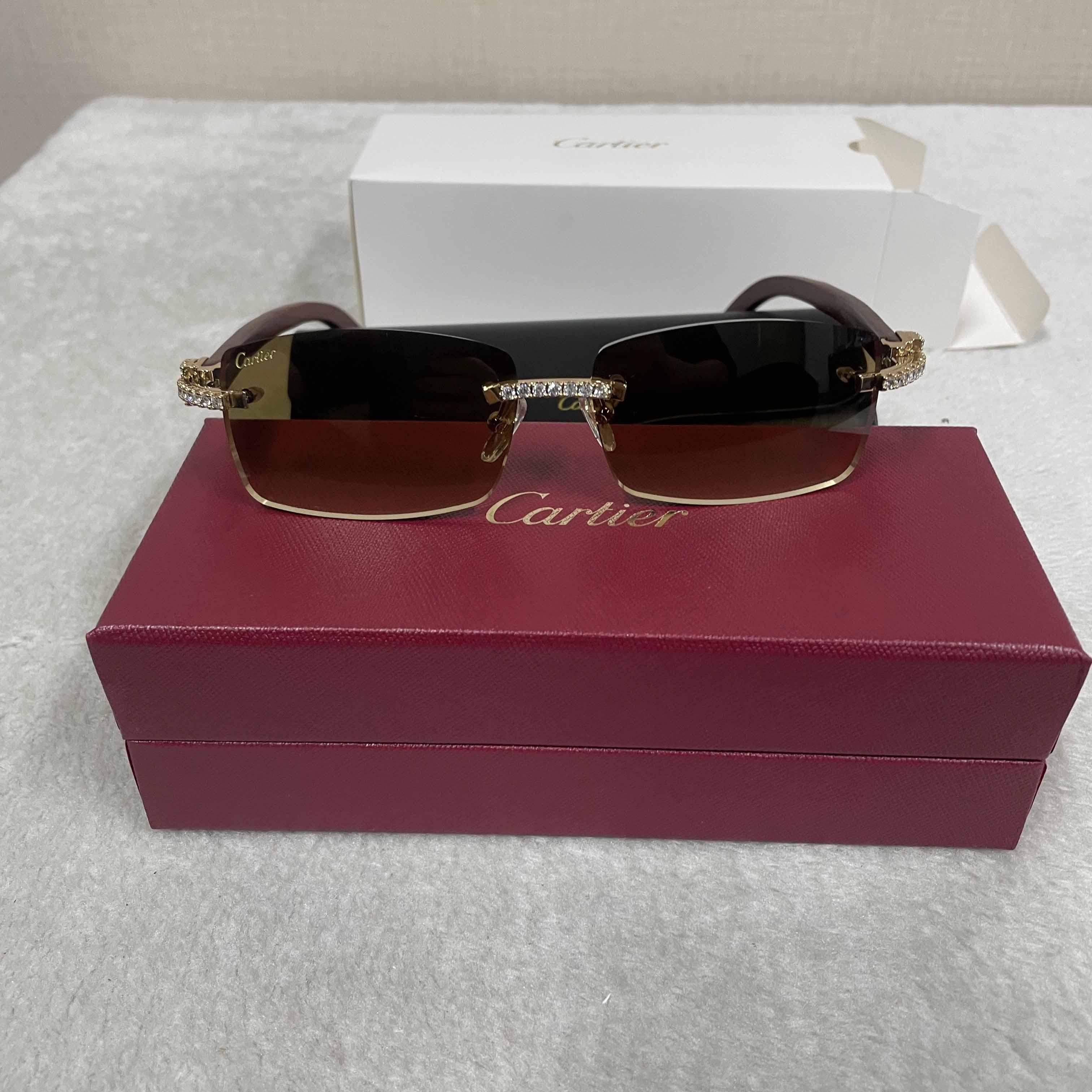 Cartier 3524012 Diamond Wood Sunglasses In Gold - EUR FASHION
