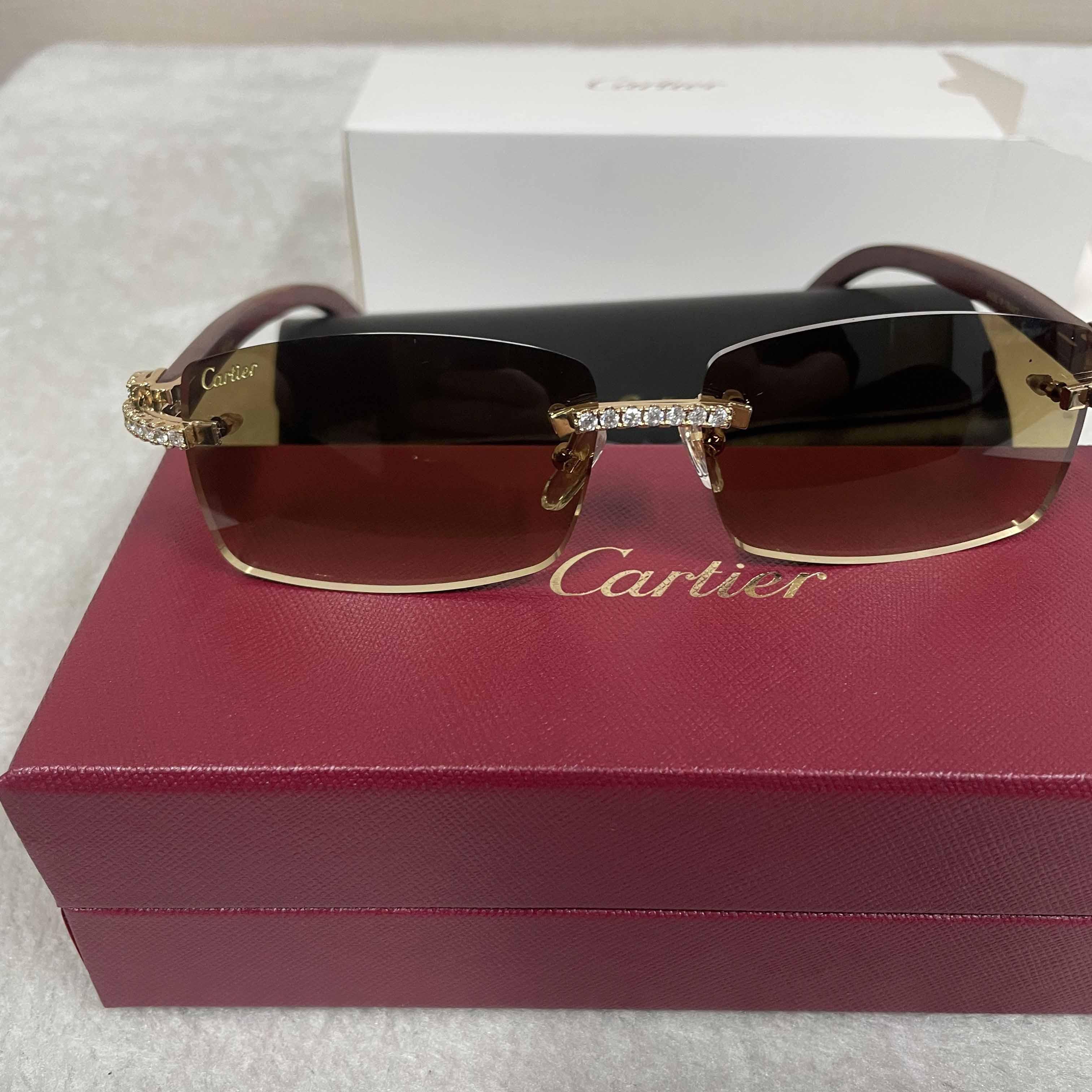 Cartier 3524012 Diamond Wood Sunglasses In Gold - EUR FASHION
