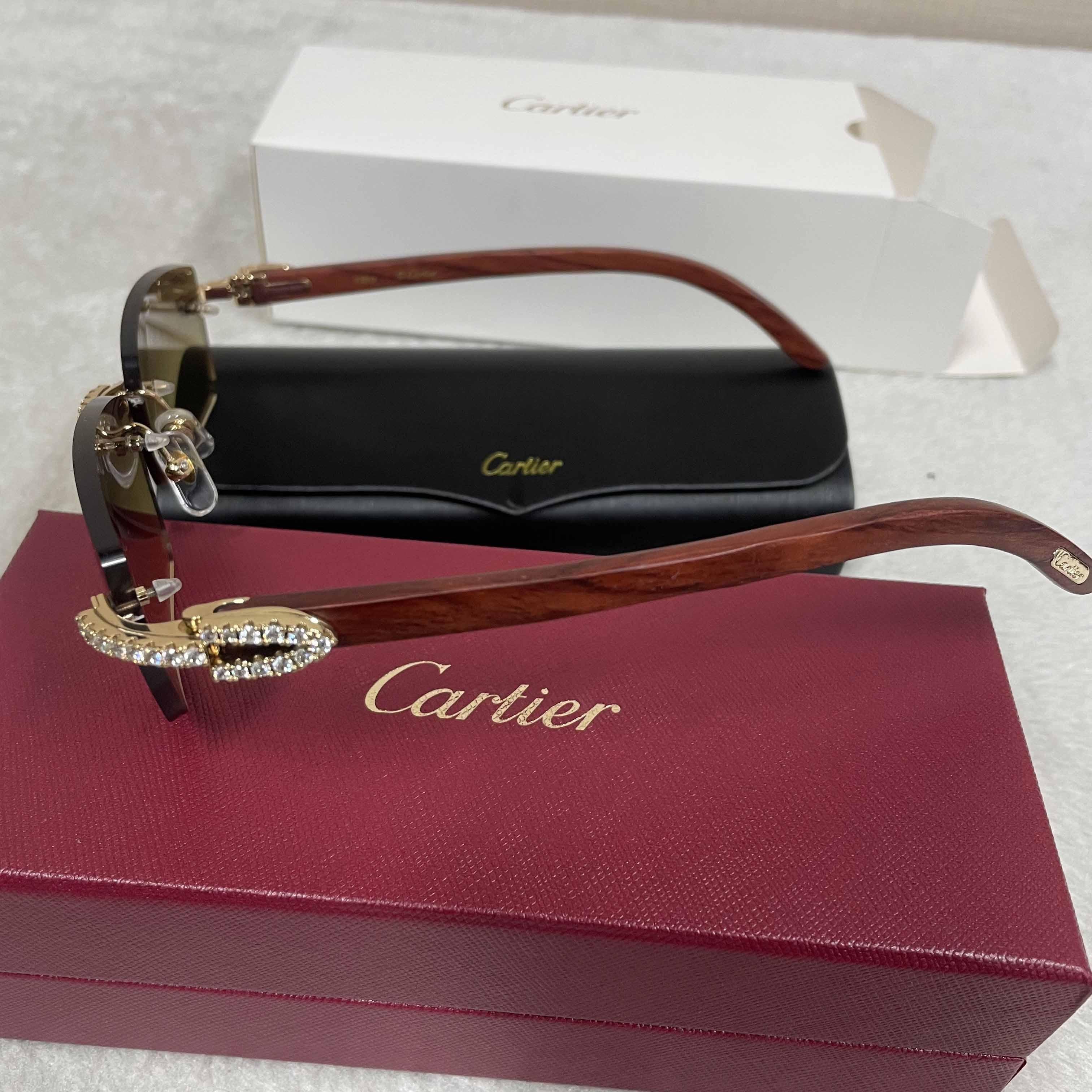 Cartier 3524012 Diamond Wood Sunglasses In Gold - EUR FASHION
