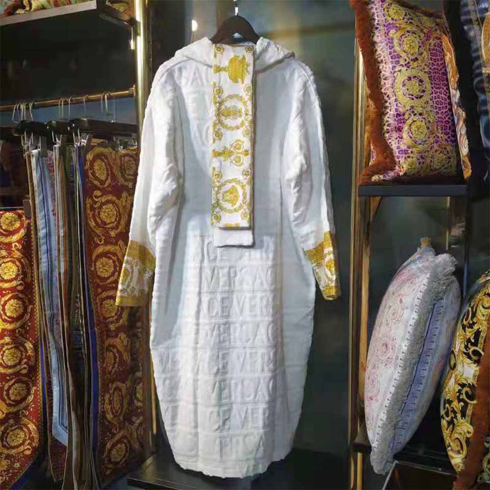 Versace Palazzo Logo Jacquard White Bathrobe - EUR FASHION