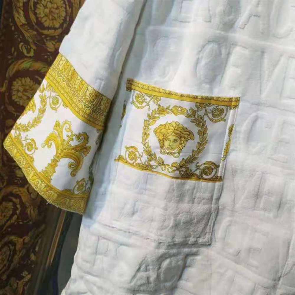 Versace Palazzo Logo Jacquard White Bathrobe - EUR FASHION