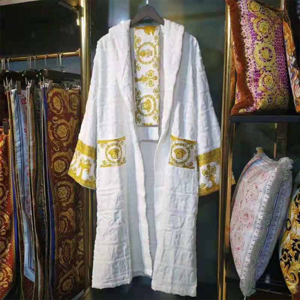 Versace Palazzo Logo Jacquard White Bathrobe - EUR FASHION