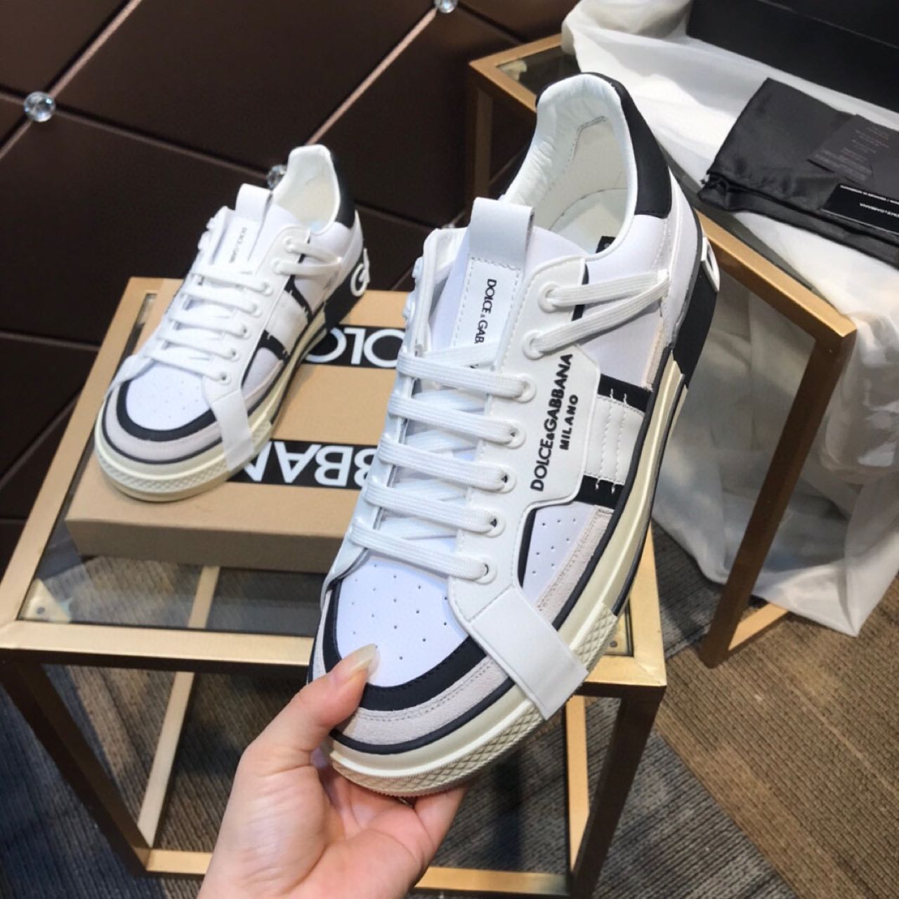 Dolce & Gabbana Calfskin 2Zero custom Sneakers In White/Black - EUR FASHION
