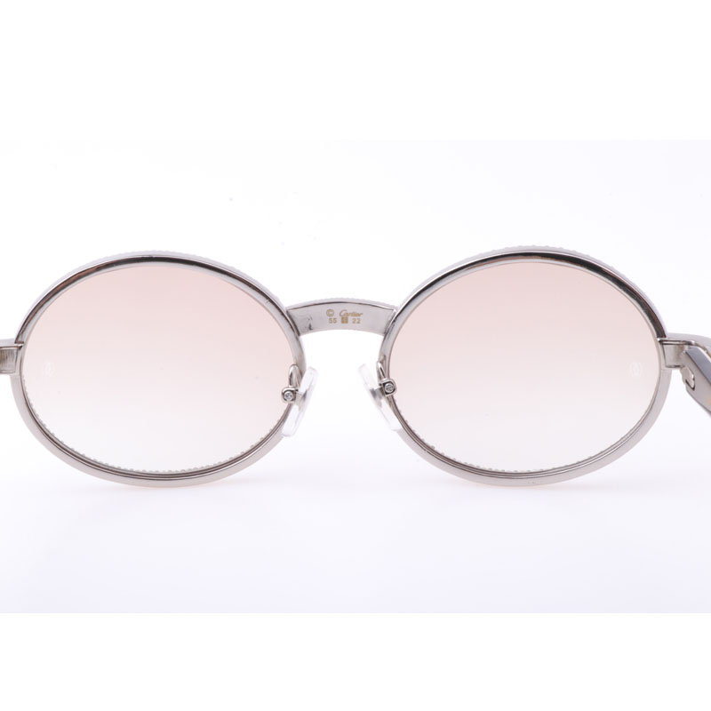 Cartier  7550178 55-22 New Full Diamond White Mix Black Buffalo Sunglasses In Silver Brown - EUR FASHION