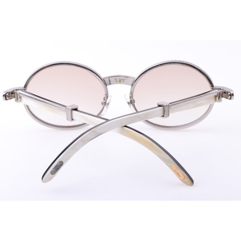 Cartier  7550178 55-22 New Full Diamond White Mix Black Buffalo Sunglasses In Silver Brown - EUR FASHION