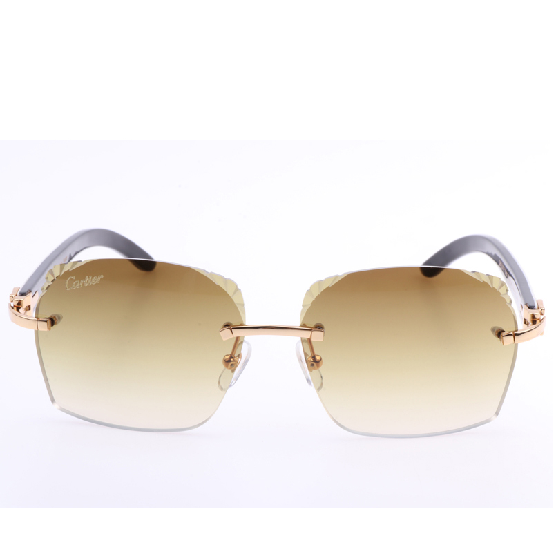Cartier 8300818 Engrave Lens White Mix Black Buffalo Sunglasses In Gold Brown - EUR FASHION
