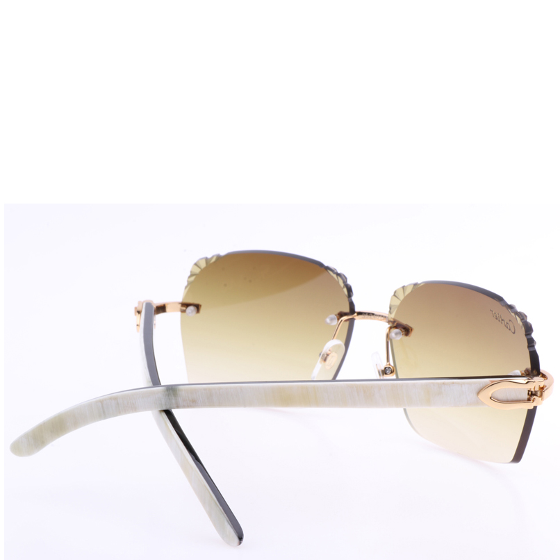 Cartier 8300818 Engrave Lens White Mix Black Buffalo Sunglasses In Gold Brown - EUR FASHION