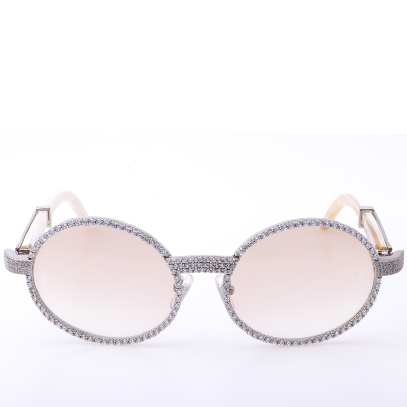Cartier  7550178 55-22 New Full Diamond White Buffalo Sunglasses In Silver Brown - EUR FASHION