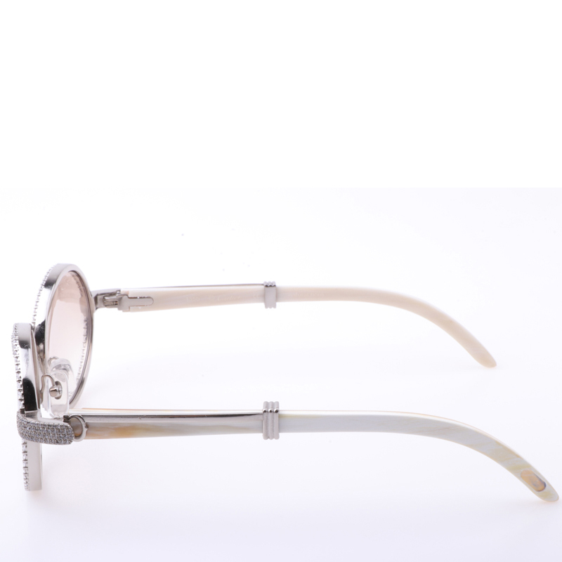 Cartier  7550178 55-22 New Full Diamond White Buffalo Sunglasses In Silver Brown - EUR FASHION