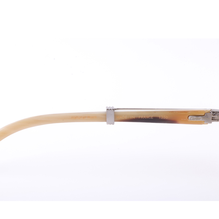 Cartier  7550178 55-22 New Full Diamond White Buffalo Sunglasses In Silver Brown - EUR FASHION