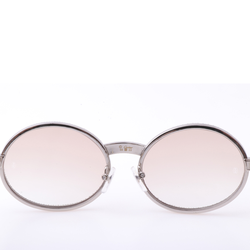 Cartier  7550178 55-22 New Full Diamond White Buffalo Sunglasses In Silver Brown - EUR FASHION