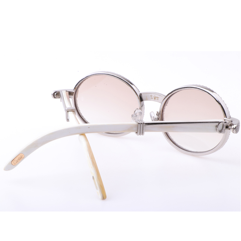Cartier  7550178 55-22 New Full Diamond White Buffalo Sunglasses In Silver Brown - EUR FASHION