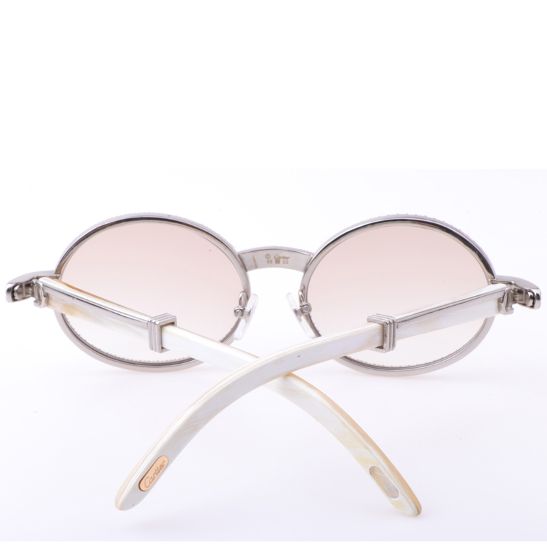 Cartier  7550178 55-22 New Full Diamond White Buffalo Sunglasses In Silver Brown - EUR FASHION