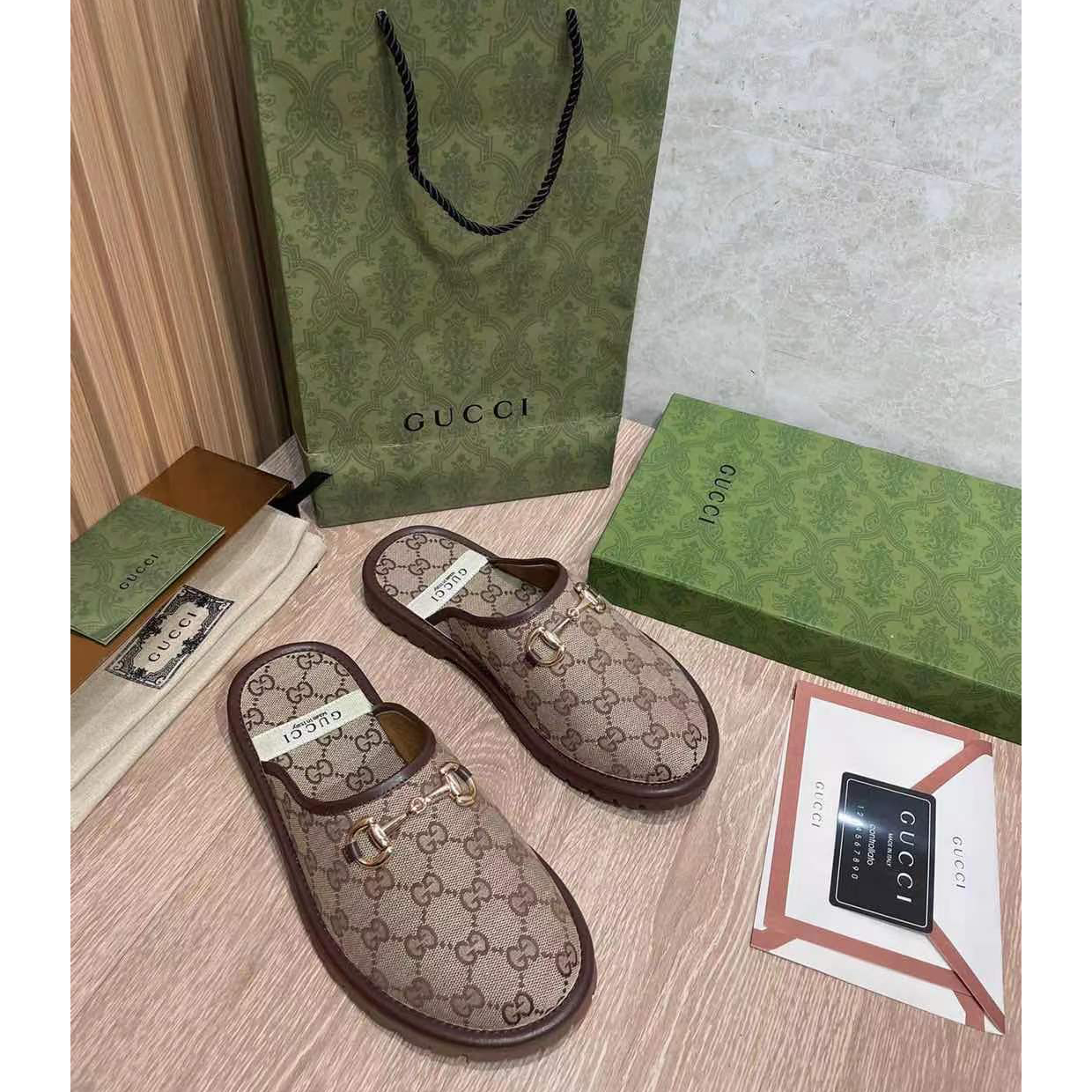Gucci Beige & Brown GG Horsebit Slip-On Loafers - EUR FASHION