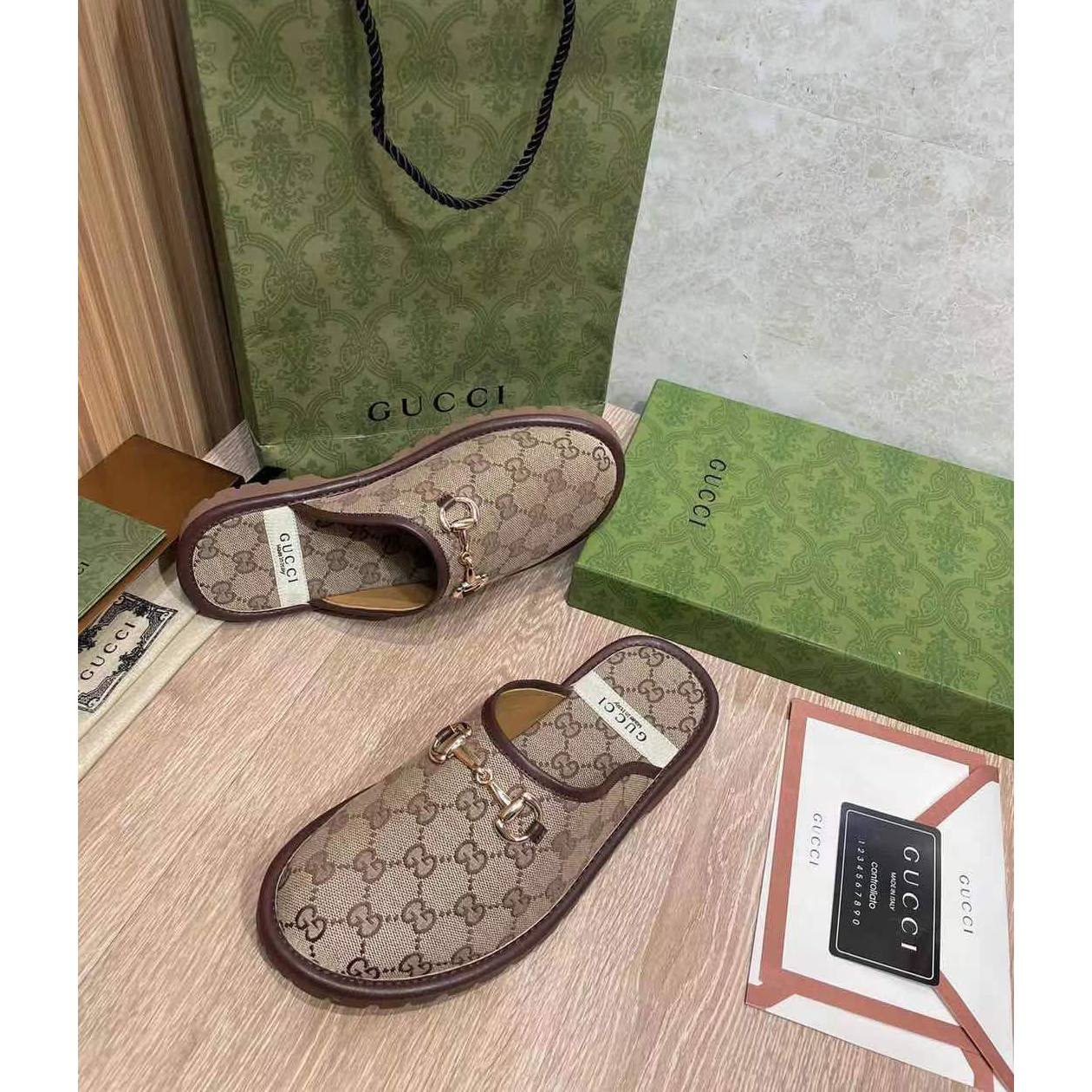 Gucci Beige & Brown GG Horsebit Slip-On Loafers - EUR FASHION
