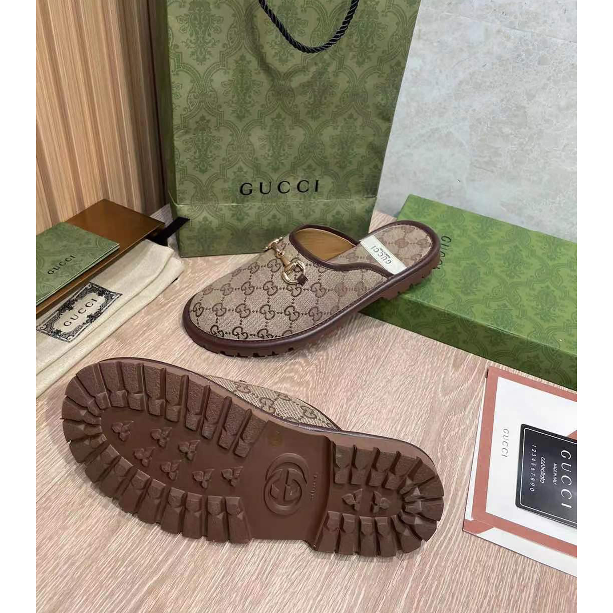 Gucci Beige & Brown GG Horsebit Slip-On Loafers - EUR FASHION