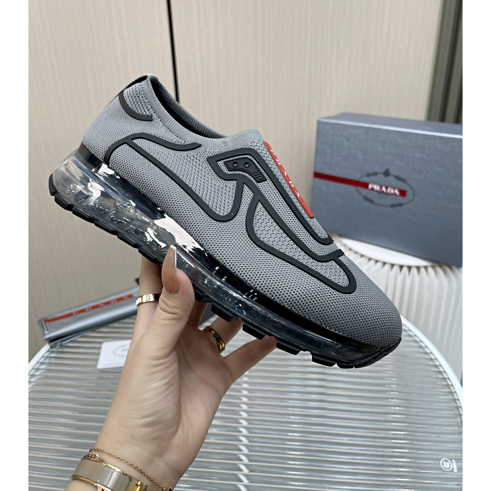 Prada Logo Sneakers In Grey - EUR FASHION