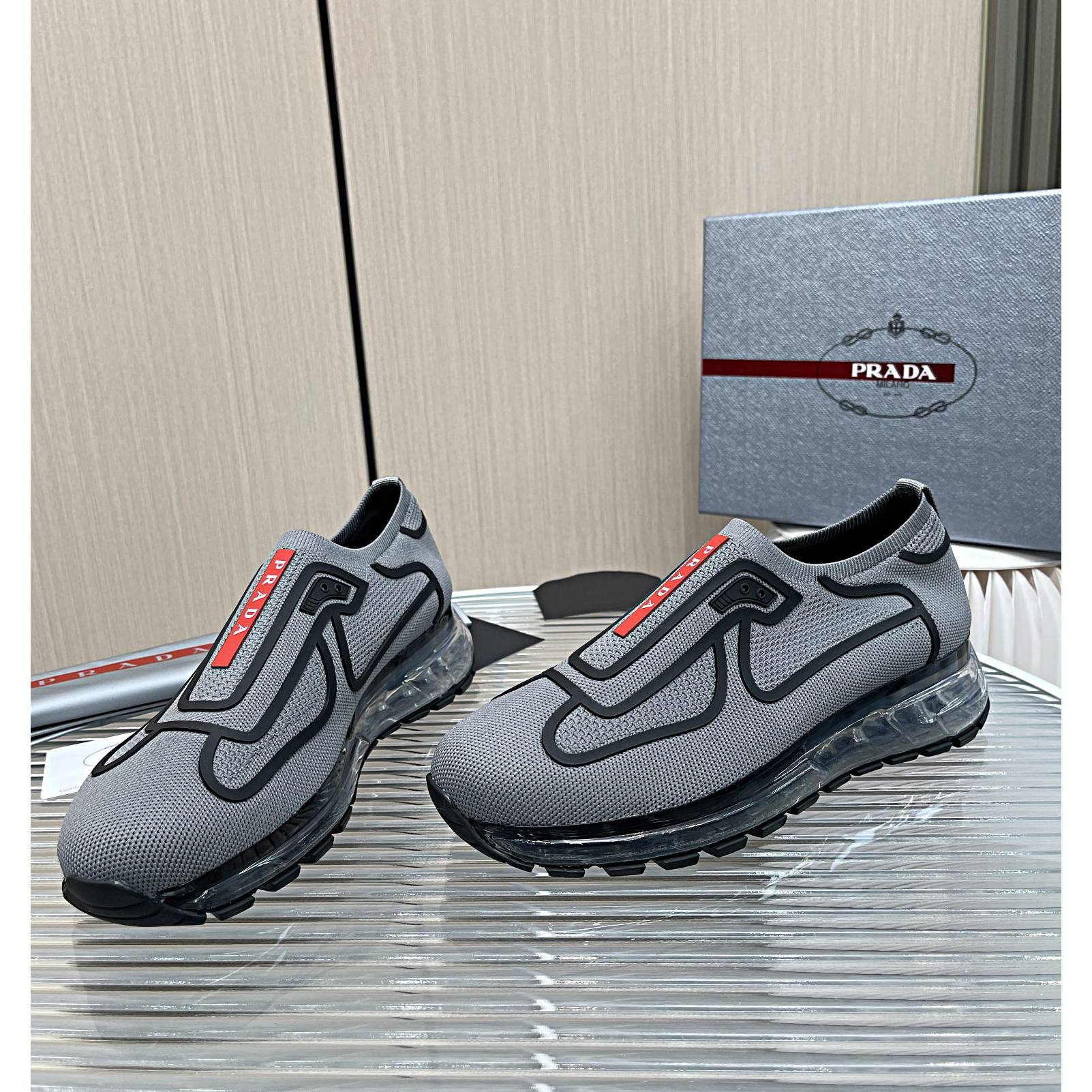 Prada Logo Sneakers In Grey - EUR FASHION