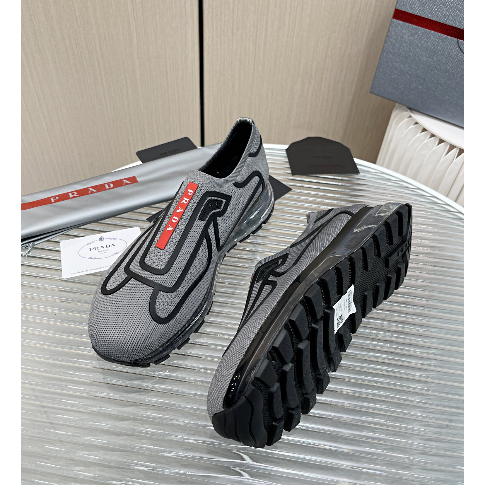Prada Logo Sneakers In Grey - EUR FASHION